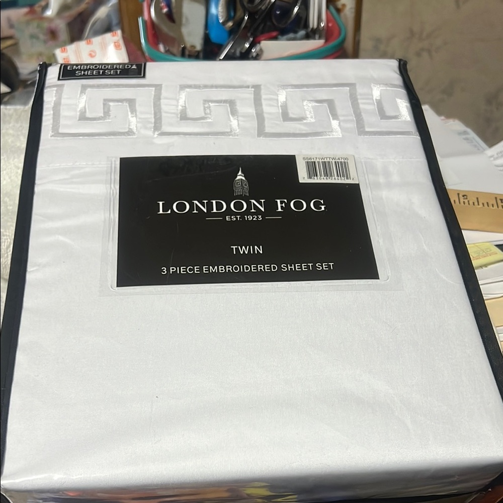 London Fog White Embroidered Twin Sheet Set